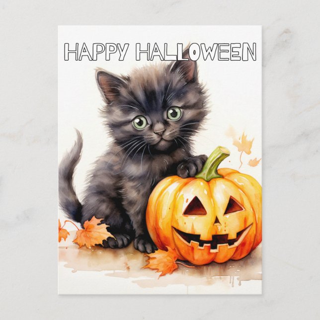 Toppen Cute Little Halloween Kitten Vykort (Framsida)