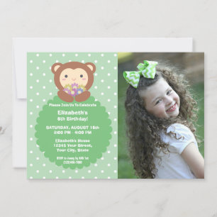 Toppen Cute Monkey och Flowers Barns födelsedag Ph Inbjudningar