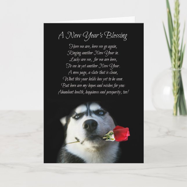 Toppen Cute New Year's Day Card med Husky Hund Helgkort (Framsida)