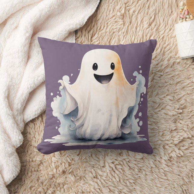 Toppen Cute och Lycklig Ghost Light Lila Halloween Kudde (Filt)