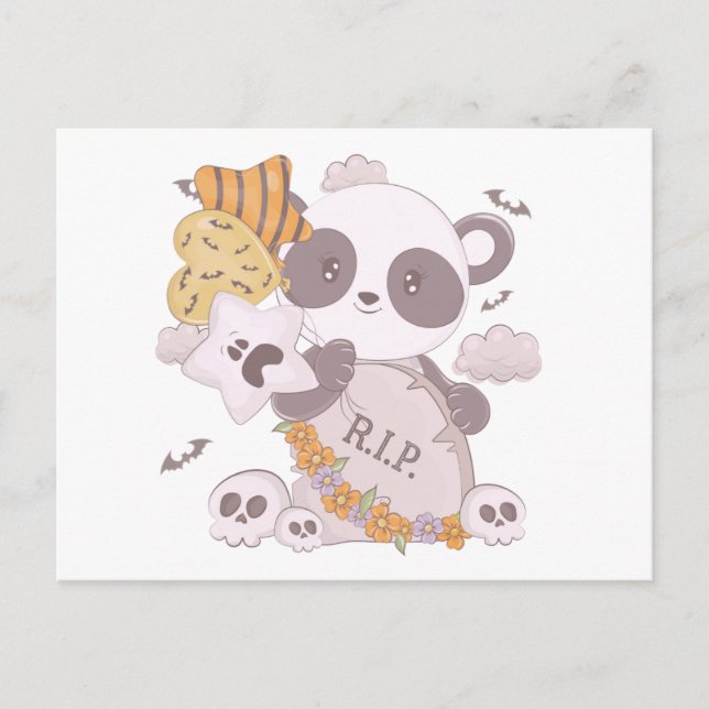 Toppen Cute Panda Grave RIP Ghost Fladdermus Hallo Helg Vykort (Framsida)