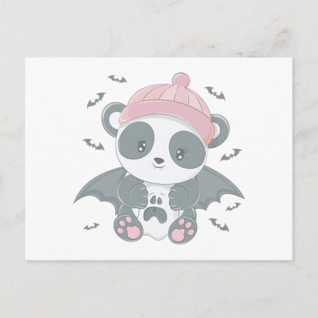Toppen Cute Panda Vampire och Fladdermus Halloween Helg Vykort (Framsida)