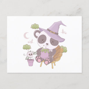 Toppen Cute Panda Witch och Crescent Måne Hallowee Helg Vykort