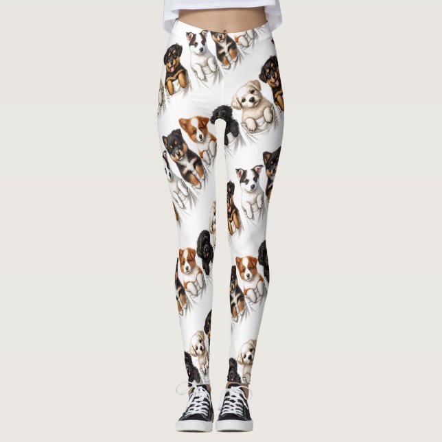 Toppen Cute Pockets Fullt of Puppies Leggings (Framsida)