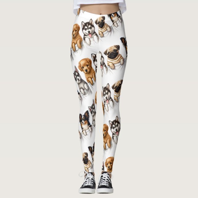Toppen Cute Pockets Fullt of Puppies Leggings (Framsida)