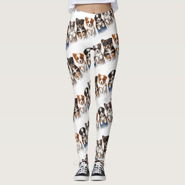 Toppen Cute Pockets Fullt of Puppies Leggings (Framsida)