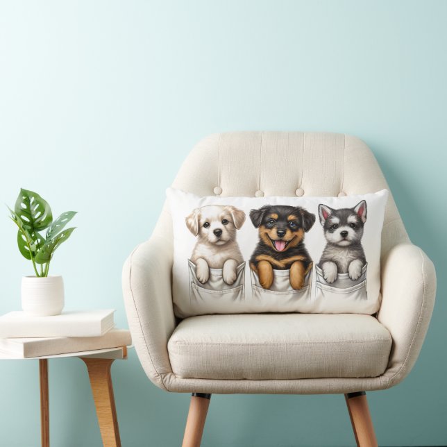 Toppen Cute Pockets Fullt of Puppies Lumbarkudde (Stol)
