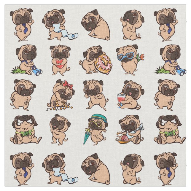 Toppen Cute Pug Fabric Tyg (Närbild)
