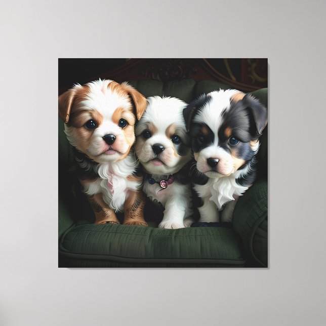 Toppen Cute Puppies på kuch 2 Canvastryck (Framsida)