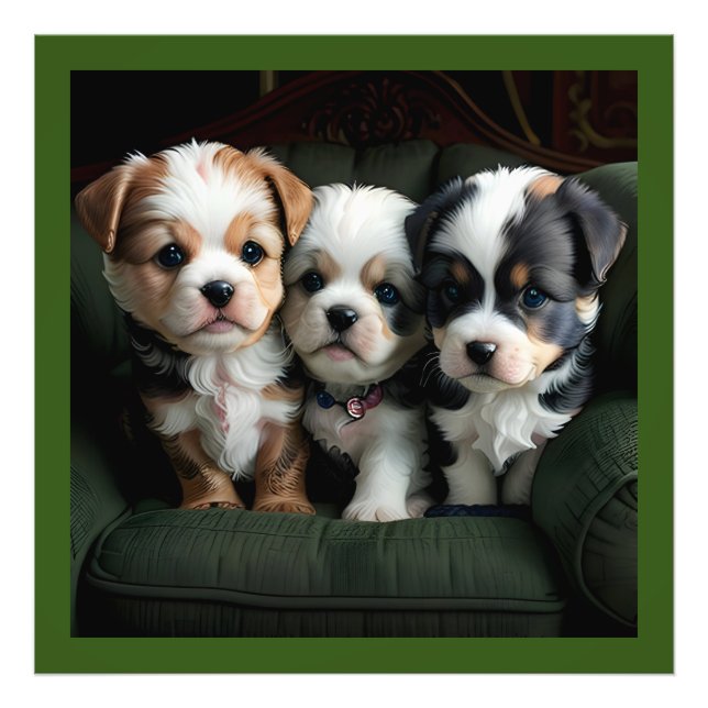 Toppen Cute Puppies på kuch 2 Fototryck (Framsidan)
