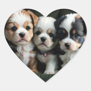 Toppen Cute Puppies på kuch 2 Hjärtformat Klistermärke