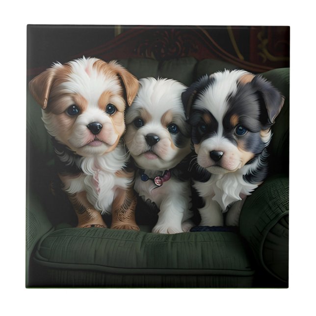 Toppen Cute Puppies på kuch 2 Kakelplatta (Framsidan)
