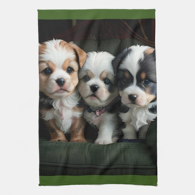 Toppen Cute Puppies på kuch 2 Kökshandduk (Vertikal)