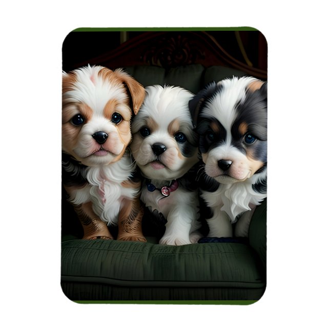 Toppen Cute Puppies på kuch 2 Magnet (Vertikal)