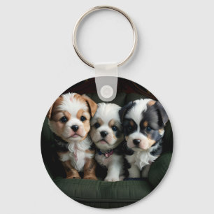 Toppen Cute Puppies på kuch 2 Nyckelring
