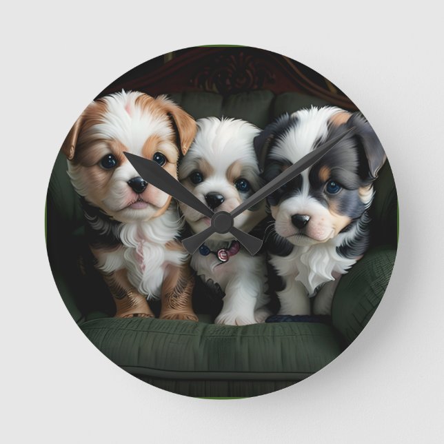 Toppen Cute Puppies på kuch 2 Rund Klocka (Framsida)