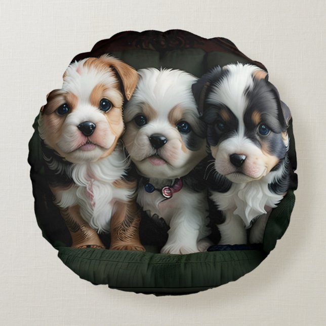 Toppen Cute Puppies på kuch 2 Rund Kudde (Framsidan)
