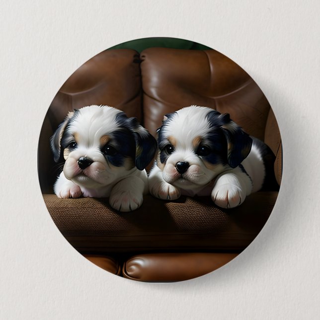 Toppen Cute Puppies på soffan 1 Knapp (Framsida)