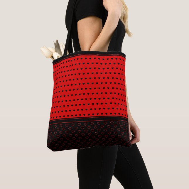 Toppen Cute Red and Black Hearts Mönster Tygkasse (Närbild)