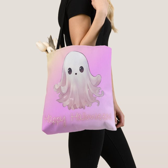 Toppen Cute Rosa Ghost Happy halloween Tygkasse (Närbild)