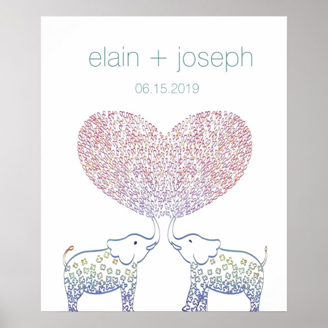 Toppen Cute & Sweet Elephant Heart Bröllop Gift Poster (Framsidan)