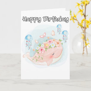 Toppen Cute Swimming Whale Birthday Kort