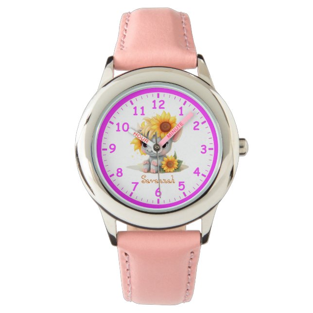 Toppen Cute Unicorn med solblommor Barns Armbandsur (Framsida)