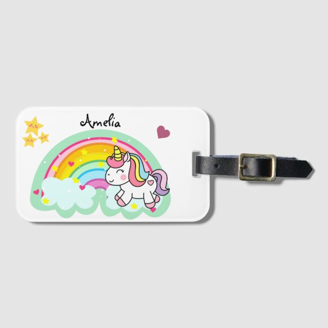 Toppen Cute Unicorn och Rainbow Personlig Bagagebricka (Framsida horisontal)