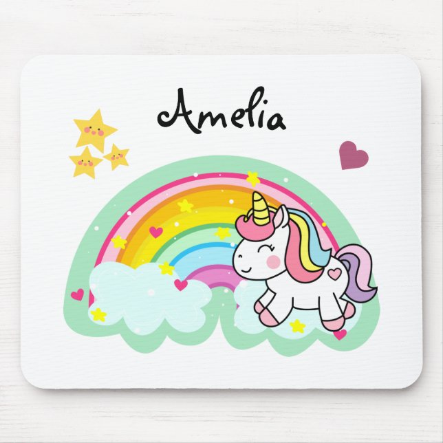 Toppen Cute Unicorn och Rainbow Personlig Musmatta (Framsidan)