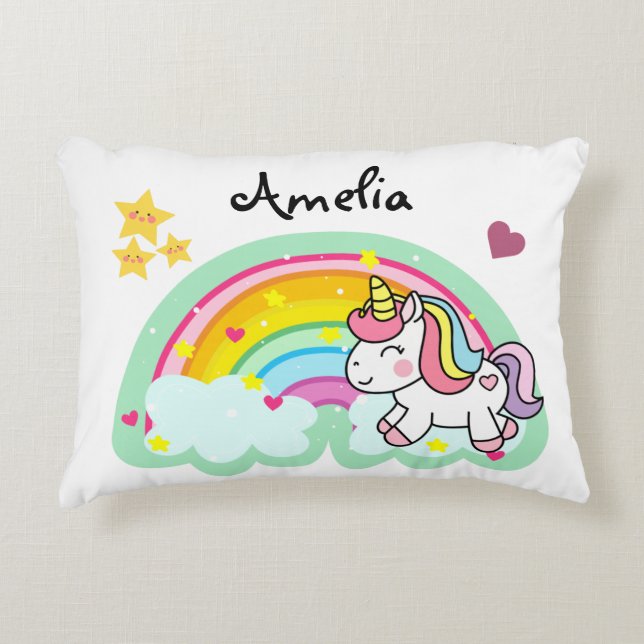 Toppen Cute Unicorn och Rainbow Personlig Prydnadskudde (Framsidan)