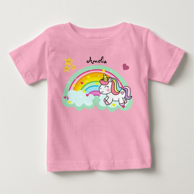 Toppen Cute Unicorn och Rainbow Personlig T Shirt (Framsida)