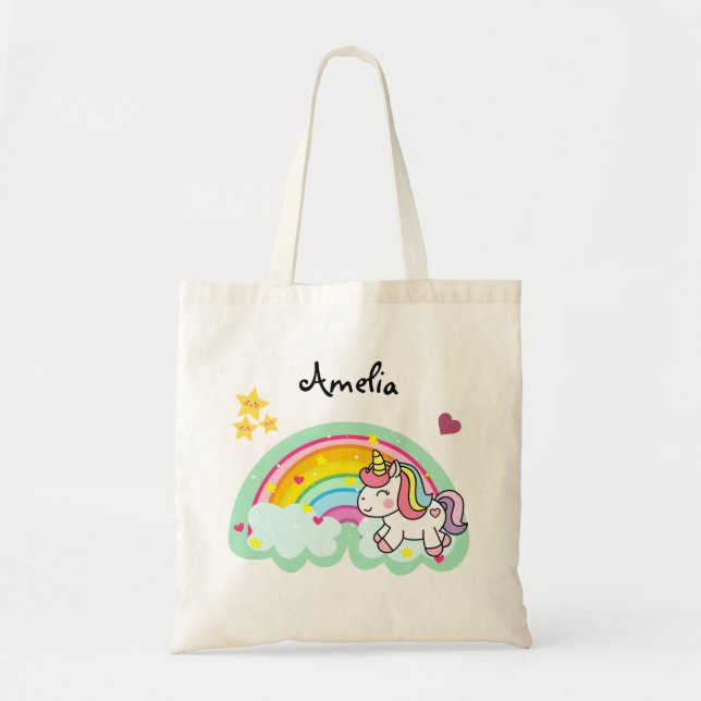 Toppen Cute Unicorn och Rainbow Personlig Tygkasse (Framsidan)