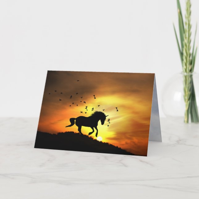Toppen Cute Unicorn Runin the Sunrise Birthday Kort (Framsida)