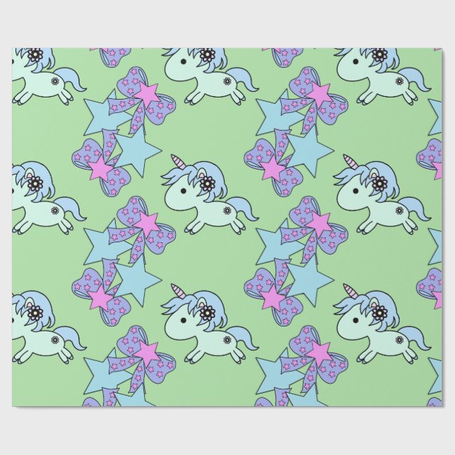 Toppen Cute Unicorn Star Ribbon Adsible Presentpapper (Platt)