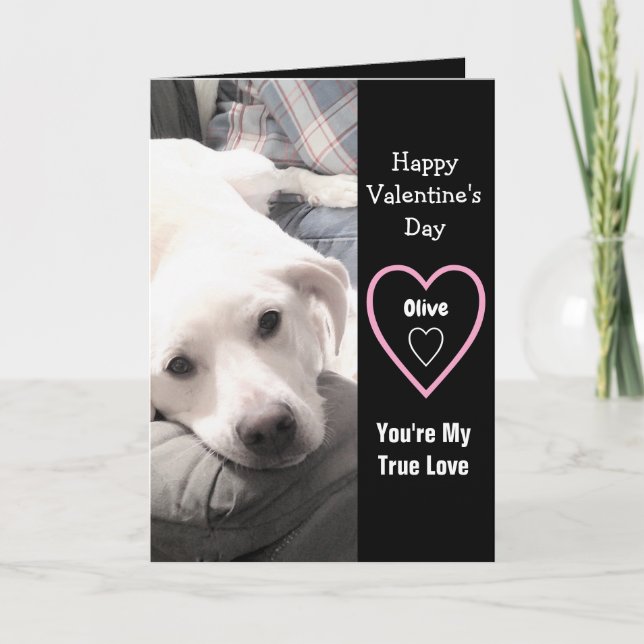 Toppen Cute Valentine Day White Puppy Hund Black Kort (Framsida)