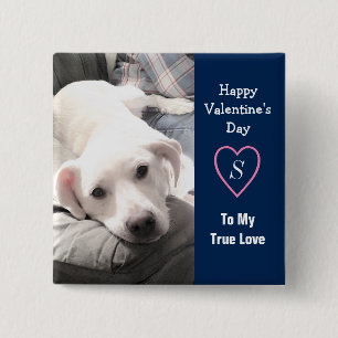 Toppen Cute Valentines Day Navy Blue Hund Knapp