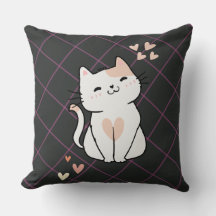 Toppen Cute White Cat med Hearts Dekorativ kudde