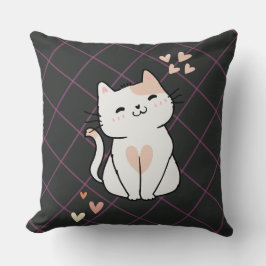 Toppen Cute White Cat med Hearts Dekorativ kudde