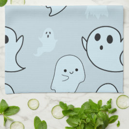 Toppen Cute White Spöken Grönt Halloween Kökshandduk