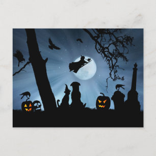 Toppen Cute Witch och Cat och Hund Halloween Vykort