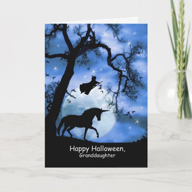 Toppen Cute Witch och Unicorn Halloween Card Kort (Framsida)