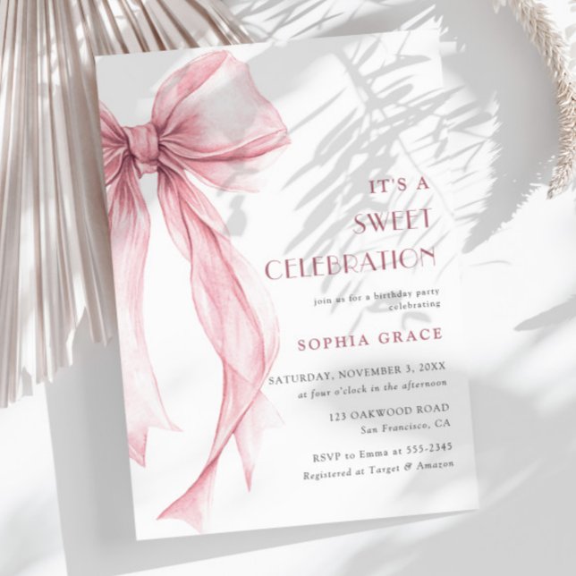 Toppen Elegant Rosa Coquette Bow Girl Birthday Inbjudningar (Skapare uppladdad)
