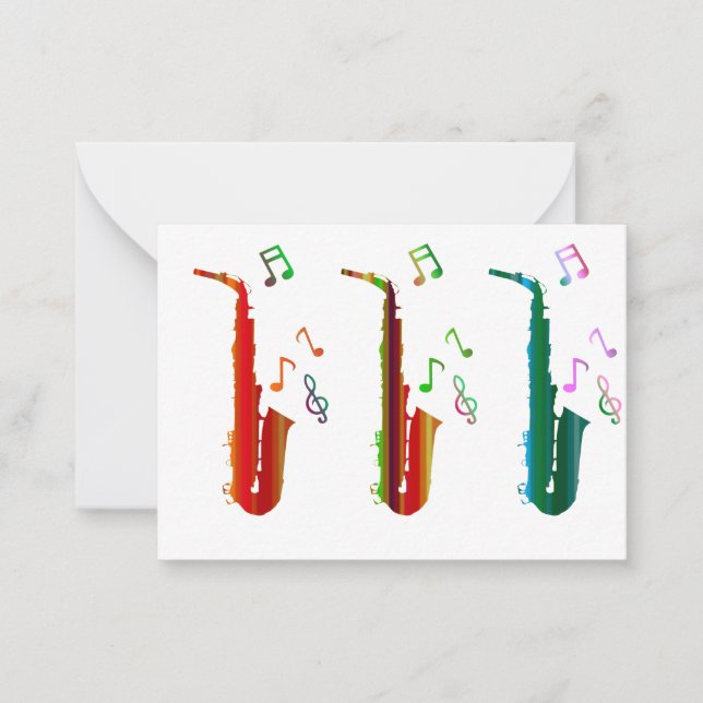 Toppen-färgat saxophones jazz-platta anteckningsko anteckningskort (Framsida)