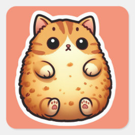 Toppen Fluffy Cute Cat Sticker för kattlover Fyrkantigt Klistermärke