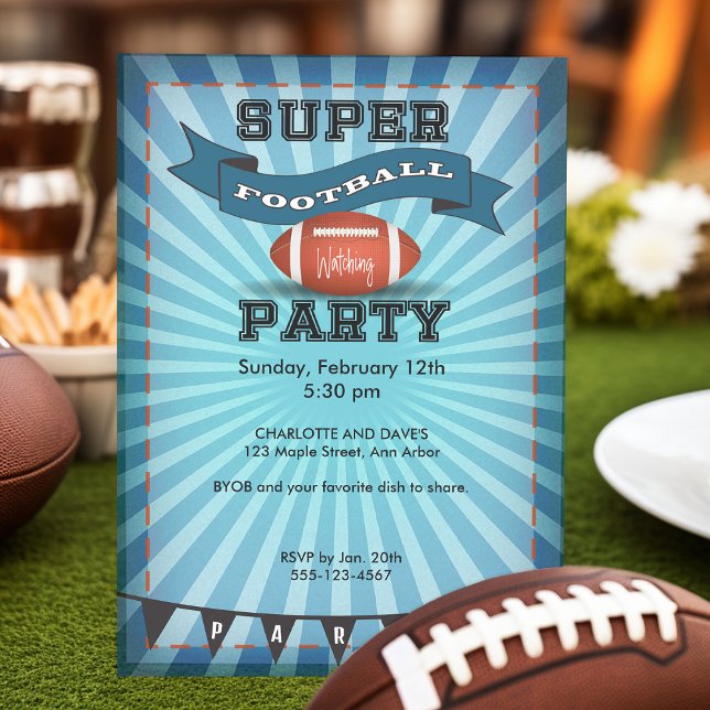 Toppen fotbollsspel som tittar på Party Inbjudningar (Custom football party invitations)