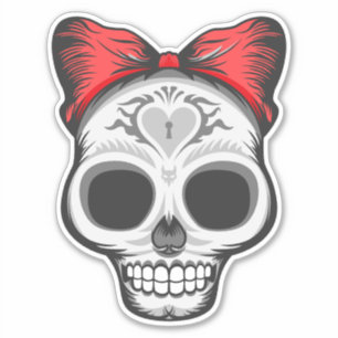 Toppen Girly Sugar Skull Illustration Klistermärken