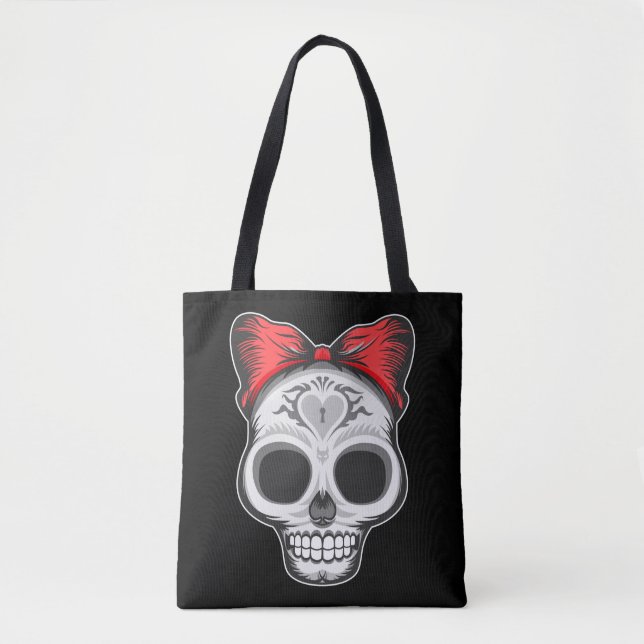 Toppen Girly Sugar Skull Illustration Tygkasse (Framsida)