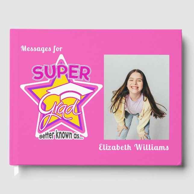 Toppen Grad Rosa Editable PhotoText Studenten Gästböcker (Framsida)