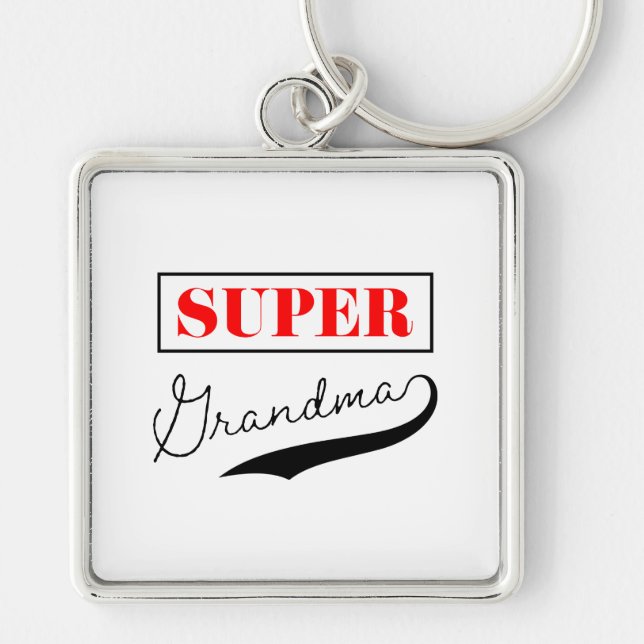 Toppen Grandma Fyrkantig Silverfärgad Nyckelring (Framsidan)