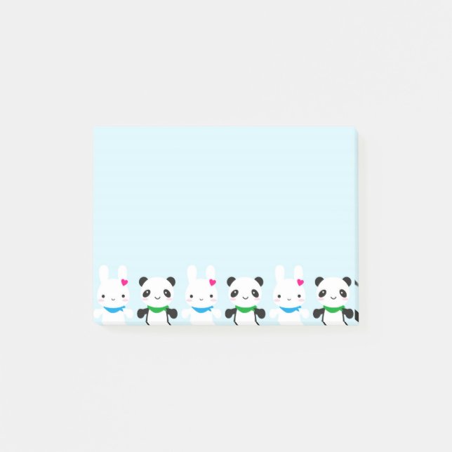 Toppen gullig Kawaii kanin och Panda Post-it Block (Framsida)